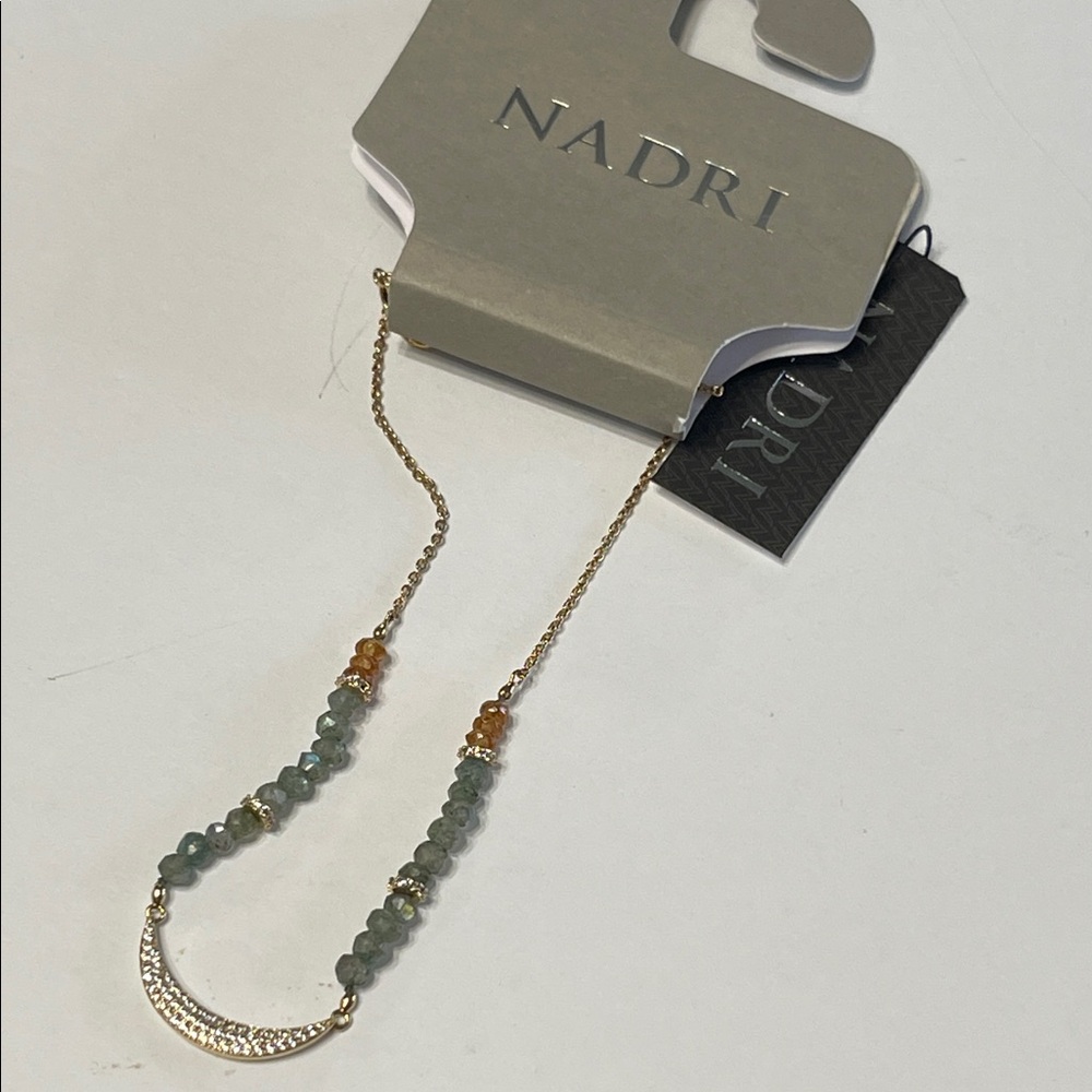 Nadri Gold Crescent Necklace with Green and Amber Beads